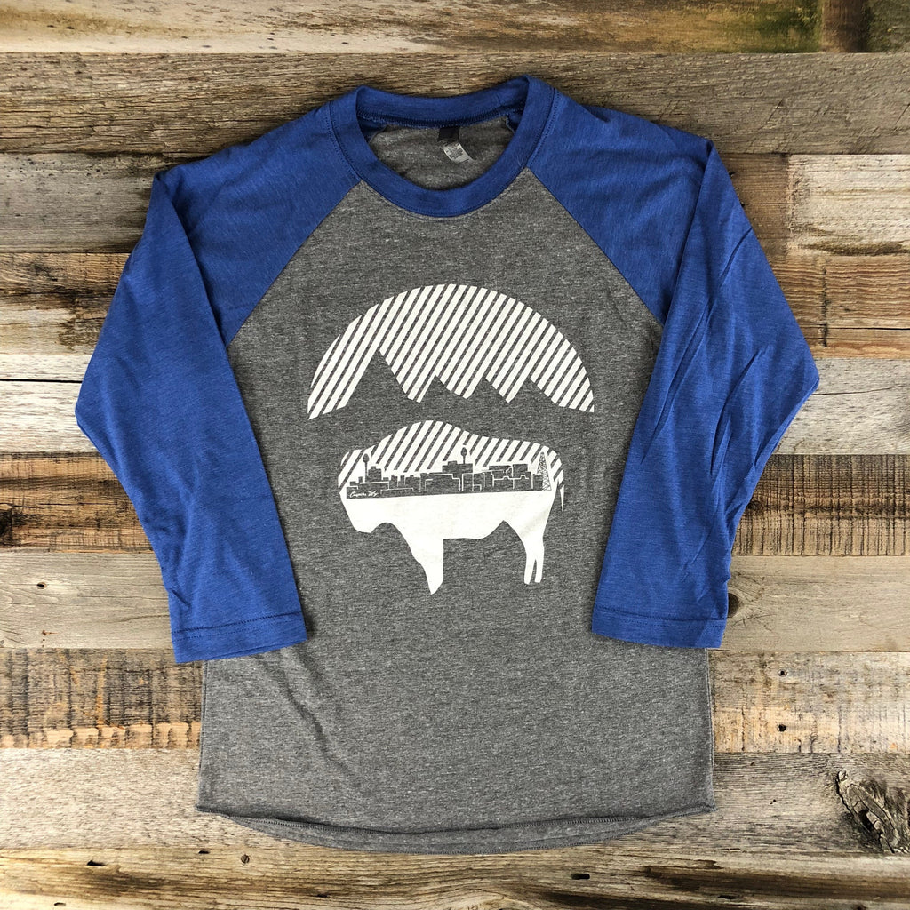Bison Moon Cityscape Baseball Tee | WyoMade Apparel | Unisex