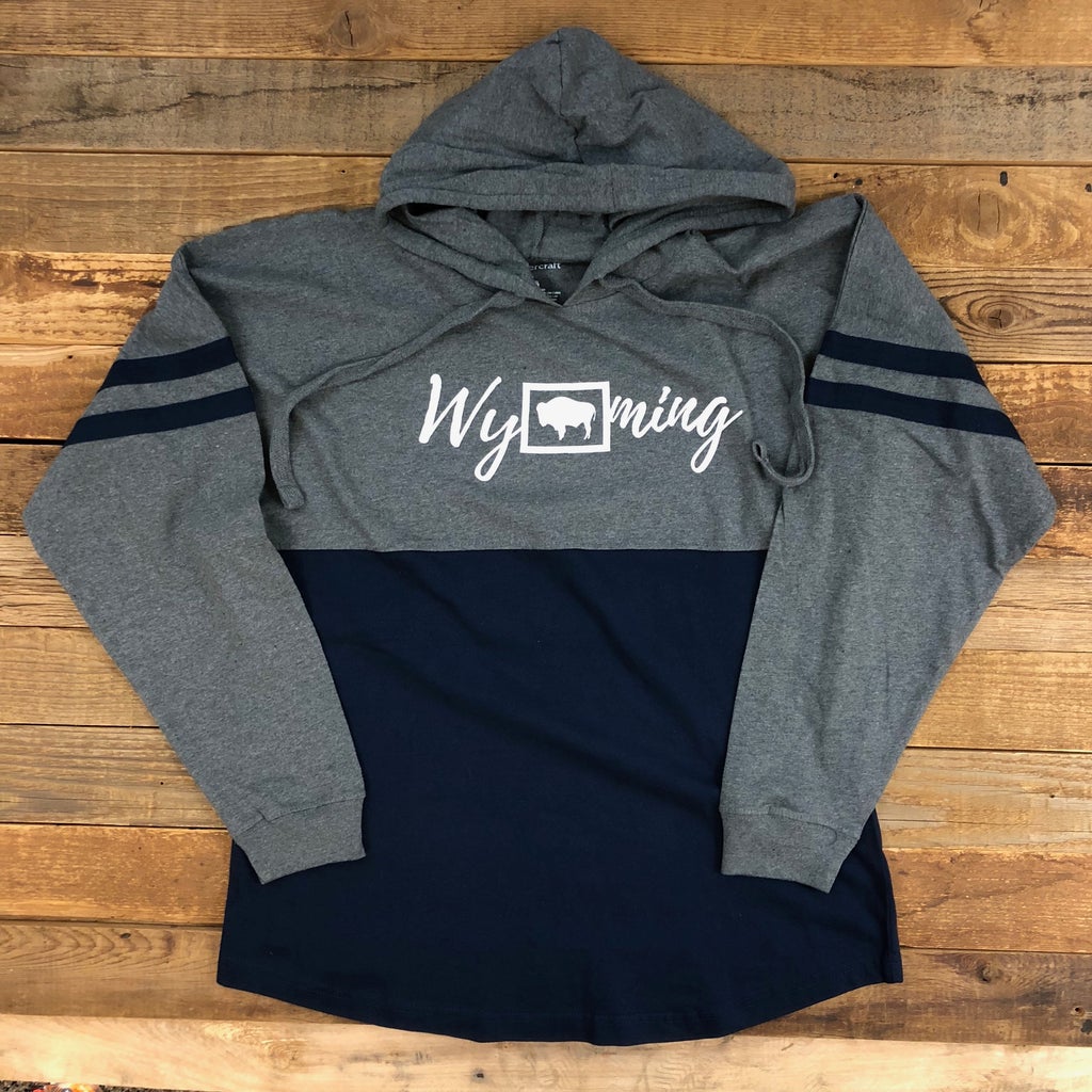 Wyoming Bison Hooded Long Sleeve Navy | WyoMade Apparel | Women's